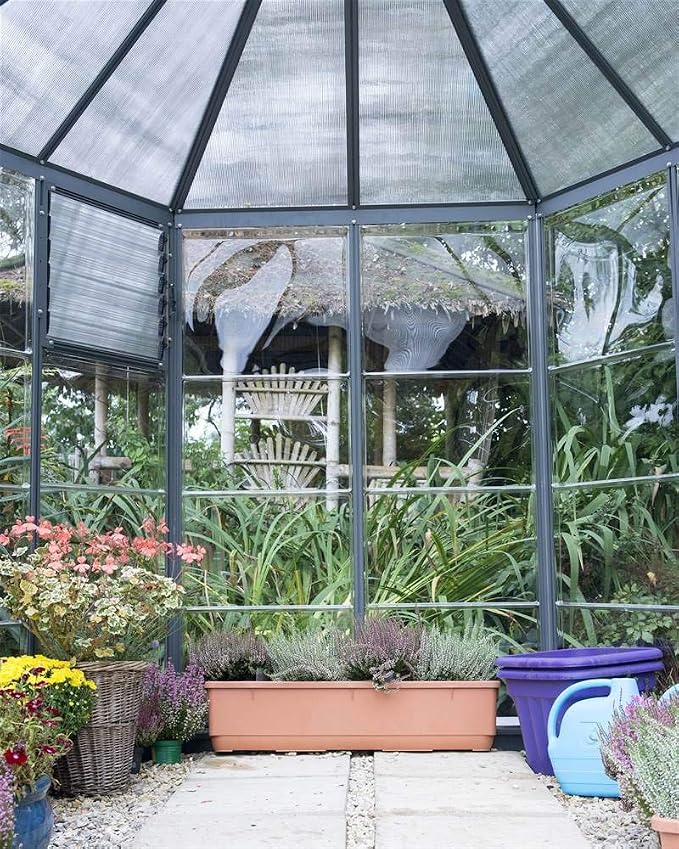 Palram - Canopia Oasis Hex 7' x 8' Polycarbonate Aluminum Greenhouse, Gray | Outdoor Backyard Home Garden Walk-In DIY Kit, Twin-Wall UV Protected, Heavy-Duty Aluminum Frame, Lockable Door, Roof Vent