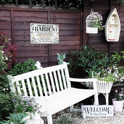 Welcome To Our Garden Metal Sign 12"x8" Outside Garden Welcome Sign Gardening Gifts and Decorations for Women Gardeners Plant Lovers
