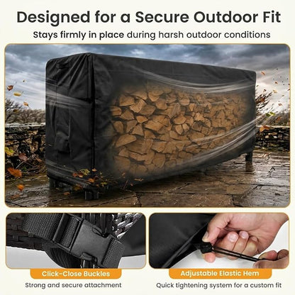 Firewood Rack Cover 8 foot - Heavy Duty - Black
