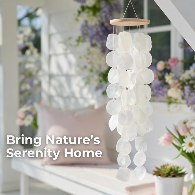 Solange & Frances Natural Capiz Shells Wind Chimes for Outside. Wind Chimes Indoor and Outdoor Decor. Unique Gift for Mom, Birthday Gifts for Women