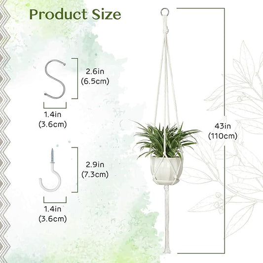 AOMGD 6 Pack Macrame Plant Hanger Indoor Hanging Planters, 43", Ivory | Indoor Outdoor, Includes 6 S Hooks and 6 Hook Nails, Hanging Plant Holder, Boho Home Decor