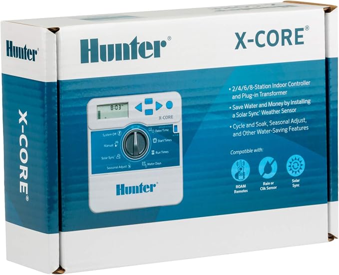Hunter X-Core XC400i Indoor Sprinkler Timer, 4-Zone Irrigation Controller | Indoor 4-station irrigation controller with easy programming, manual controls, seasonal adjust, and standard dial operation