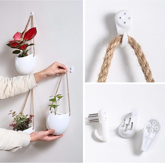 Set of 3 Ceramic Wall Planters Decor Small Hanging Vases Lovely Flower Pots | Wall Decor for Home, Entryway, Hallway, Deck, Bathroom, Living Room, Dining Room, Garden, Farmhouse, Restaurants, Office, etc