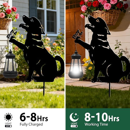 Black Dog Patio Decorations Outdoor - Solar Lights Outdoor Garden Decor Stake with Butterfly Decorative Metal Housewarming Ornament for Yard Pathway Lawn Patio – Unique Gift Ideas for Christmas