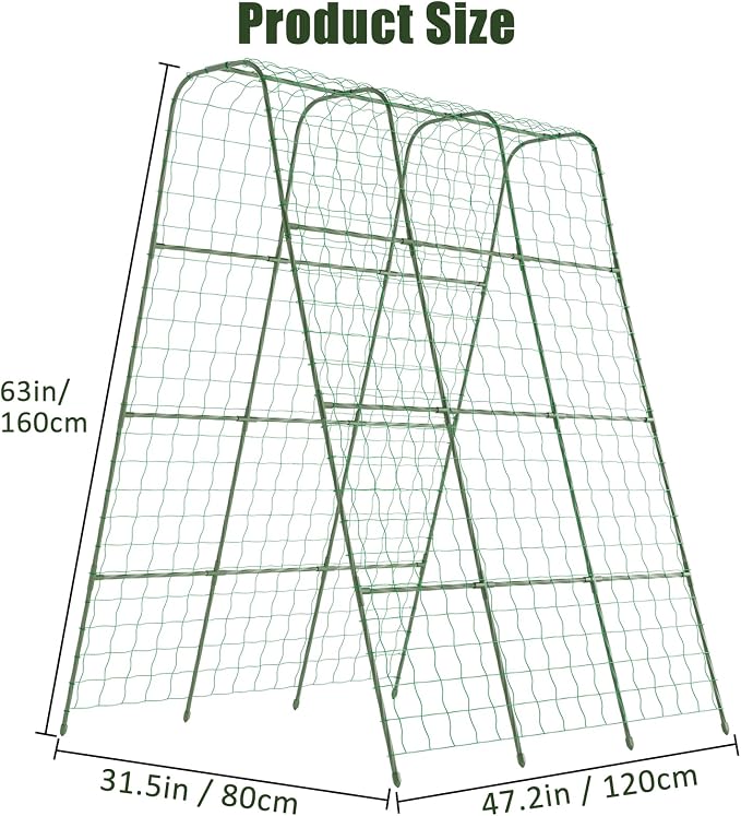 Miory Cucumber Trellis, 63" Tall U Shape Trellis for Raised Bed, Garden Arch Trellis for Climbing Plants Outdoor, Plant Support for Vegetables Vines, Steel with PE Coated (48“Lx32”Wx63“H)
