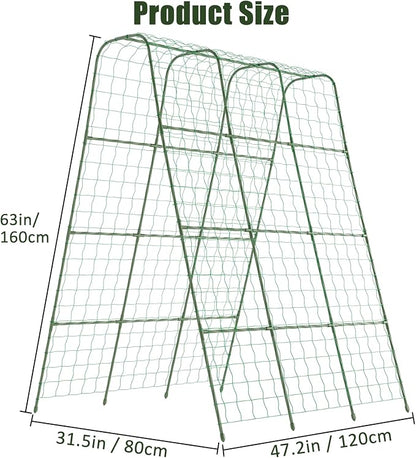 Miory Cucumber Trellis, 63" Tall U Shape Trellis for Raised Bed, Garden Arch Trellis for Climbing Plants Outdoor, Plant Support for Vegetables Vines, Steel with PE Coated (48“Lx32”Wx63“H)