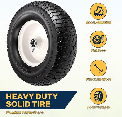 13x5.00-6 Flat Free Tire and Wheel Assemblies, 13x5-6 Solid Rubbe Tires and Wheel for Riding Lawn Mower - With 3/4" Bushings & 5/8" Bearings, 3" Centered Hub, 2 Pack