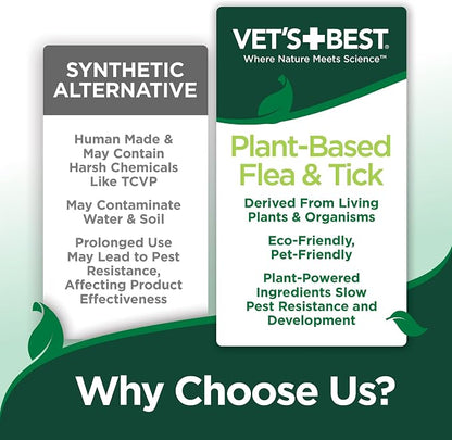 Vet's Best Natural Flea and Tick Spray for Dogs – Plant-Based Flea Repellent with Certified Essential Oils – Natural Pest Control and Prevention – Non-Toxic Formula for Home Use – 8 oz Bottle