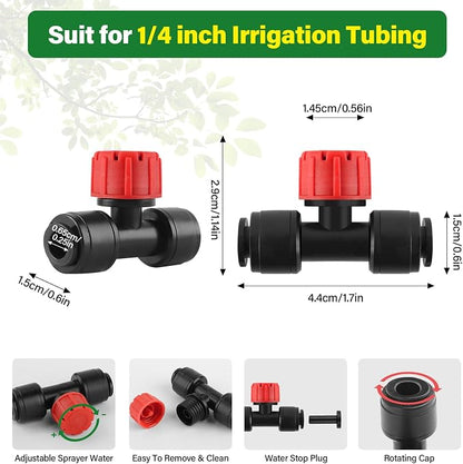 Kalolary 30Pcs Push-to-Fit Drip Irrigation Emitters for 1/4 inch Tubing, Adjustable Drip Emitter Sprayer with 8 Holes Irrigation Dripper Sprinklers with 6PCS End Plugs for Irrigation System(Red)