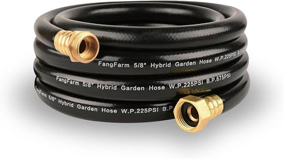 15FT PVC Hybrid Garden Hose, 5/8 in Black Hose, Brass Fittings | Flexible Reach for Homeowners and Small-Space Gardeners Watering Patio Plants, Planters and Raised Beds