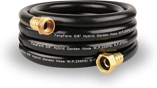 15FT PVC Hybrid Garden Hose, 5/8 in Black Hose, Brass Fittings | Flexible Reach for Homeowners and Small-Space Gardeners Watering Patio Plants, Planters and Raised Beds