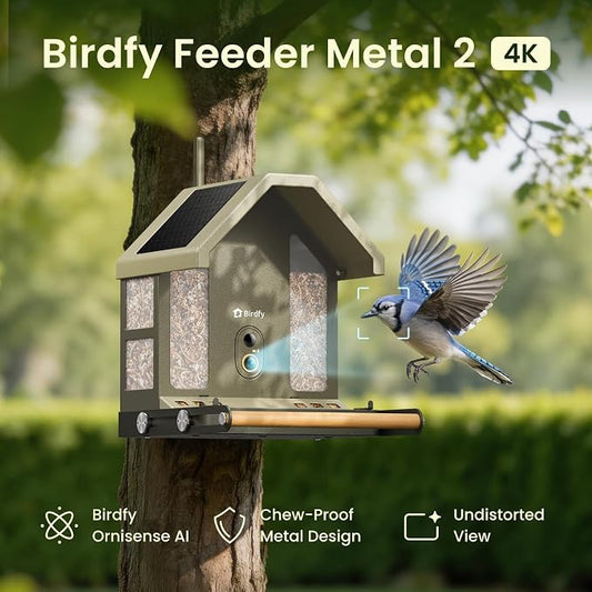 Birdfy Smart Bird Feeder with Camera, 4K UHD Video, Dual-Band 2.4/5GHz Wi-Fi, Solar Powered, AI Identification Lifetime Free, Bird Watching Gift for Bird Lovers