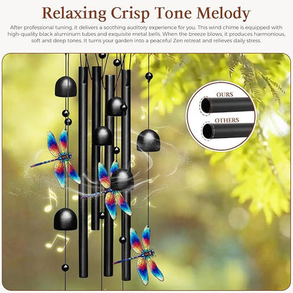 TIANCENTRAL H Metal Dragonfly Wind Chimes Hanging Outdoor Garden Yard Decor | Weather-Resistant Metal,Soothing Tones,Dragonfly Design,Easy Hang,Patio Porch Lawn Decor,Gift for Garden Nature Lovers
