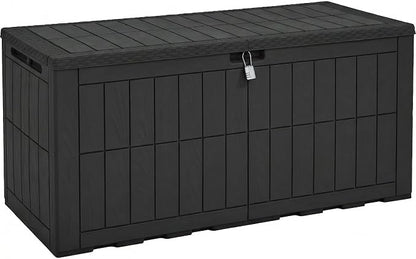 YITAHOME 134 Gallon Large Outdoor Storage Box with Lock | Waterproof Deck Box with Hydraulic Piston for Garden Tools, Pool Accessories & Cushions, Resin Deck Organizer with Bench