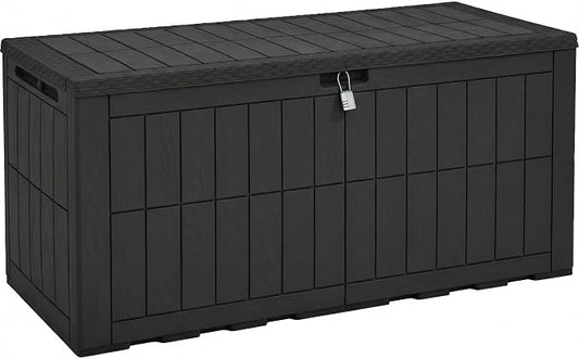YITAHOME 134 Gallon Large Outdoor Storage Box with Lock | Waterproof Deck Box with Hydraulic Piston for Garden Tools, Pool Accessories & Cushions, Resin Deck Organizer with Bench