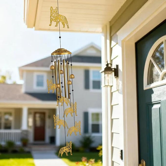 Wind Chimes Outdoor, French Bulldog Tube with S Hook Chime Garden Decor | Housewarming & Mother’s Day Gifts for Women Mom, Outdoor Metal Bulldog Wind Chimes, Decor for Patio Porch Backyard Garden