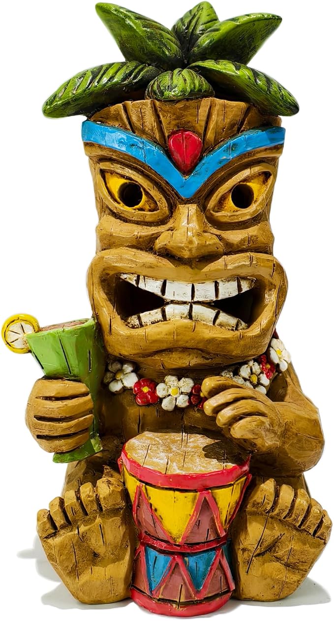 Miniature Tiki Garden Statue Solar Outdoor Decorations - Tiki Bar Tropical Themed Parties Figurines for Patio Yard Lawn Ornaments Gifts for Birthday Housewarming 3.2''(W) x 3.4''(D) x 5.9''(H)F