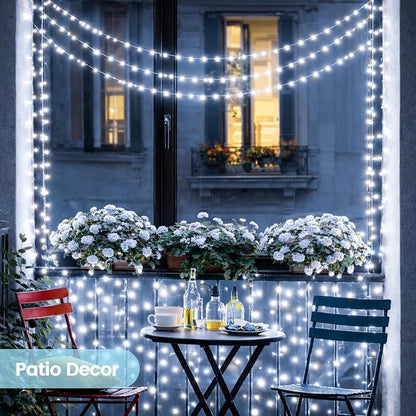 Extra-Long Solar String Lights Outdoor, 2-Pack 200LED Solar Fairy Lights for Outside Waterproof, Silver Wire 8 Modes Solar Powered Twinkle Lights for Tree Garden Party Xmas Wedding Decor (Cool White)