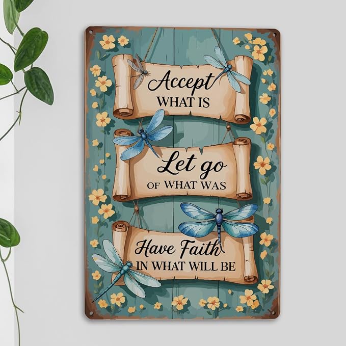mmiishe Vintage Metal Garden Signs Plant Accessories Dragonfly Gifts for Women Men Friend Gardeners Rustic Metal Art Wall Decor for Home Gate Garden Restaurants Cafes Patio Porch 8x12 Inches
