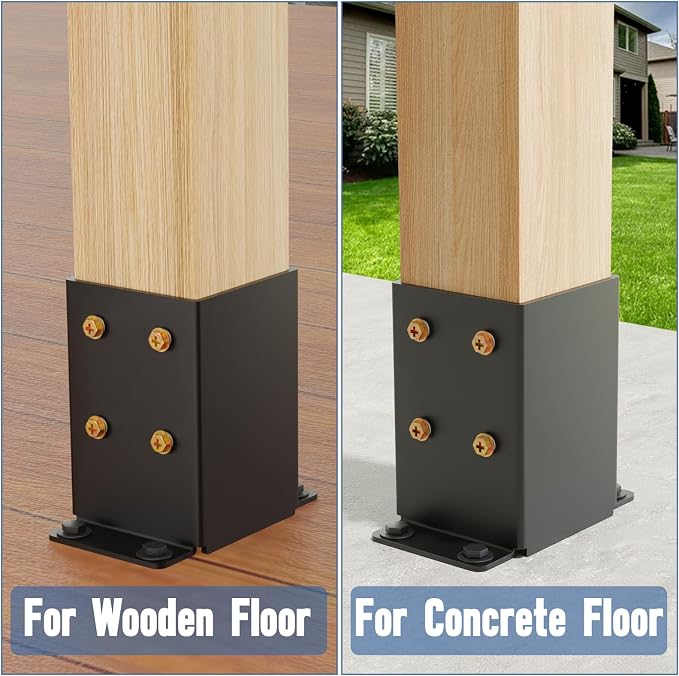 4x4 Post Base 2 Pcs, Heavy Duty Post Anchor with Anti-Corrosive Partition, Inner Size 3.5"x3.5", 13 Gauge Thick Solid Steel, Rust-Proof Powder-Coated Wood Fence Post Brackets for Support Deck, Pergola