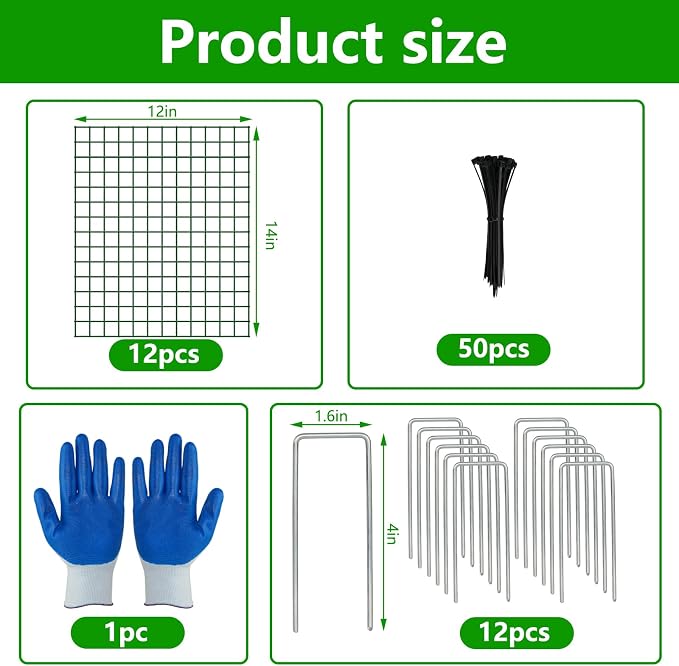 4 Pack Plant Protectors from Animals, 12''x14'' Metal Plant Cages for Outdoor Plants, Garden Plant Protector with Stakes & Zip Ties, Keep Rabbits Squirrels Out, Plant Cage for Flowers Vegetables