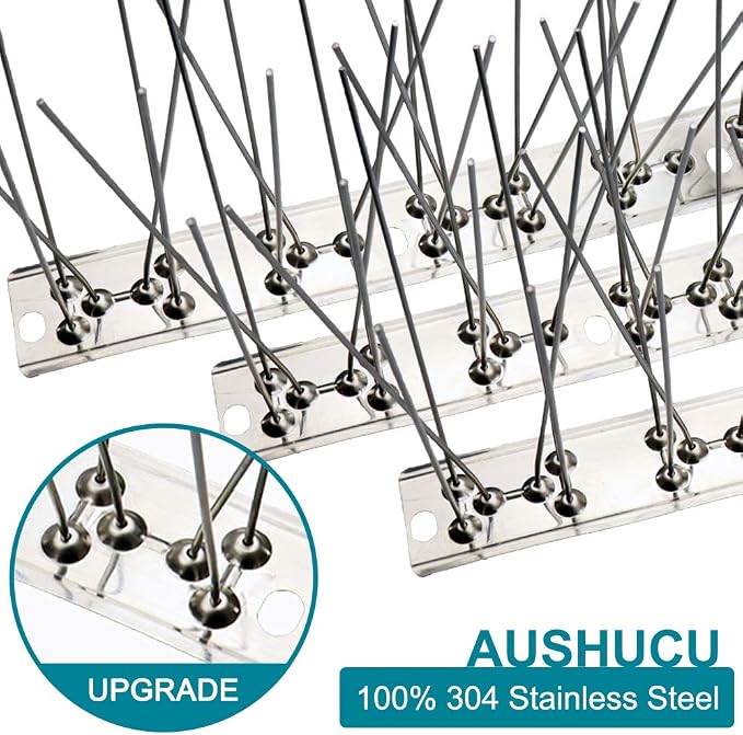 Bird Spikes Cover 21.6Feet Stainless Steel Pigeons Spikes Small Bird Spike for Roof Fence Window Mailbox(20pcs) | Easy to install, with zip ties