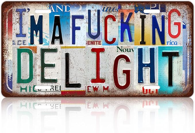 Vintage Wall Decor I'm a Fucking Delight License Plate | Metal Sign Tin Signs