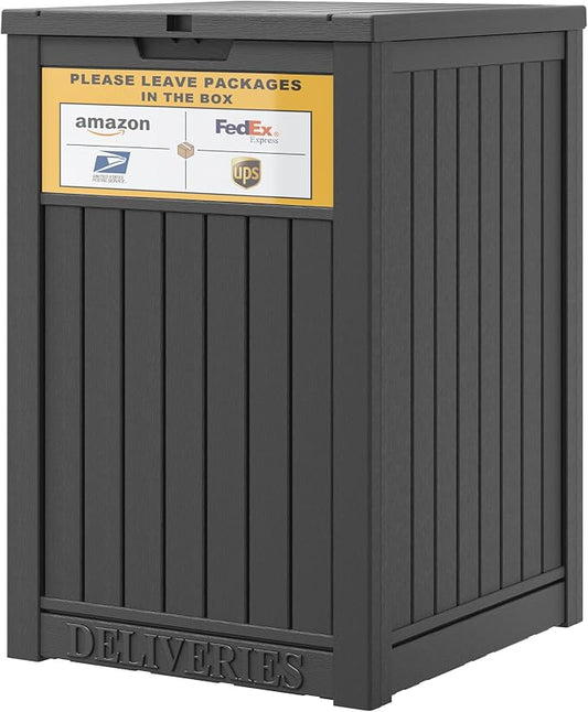 LHBGO Package Delivery Box for Outside, with Delivery Sign 48 Gallon Storage with Lockable Secure, Large Resin Outdoor Package Drop Container