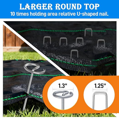 360 PCS Landscape Fabric Pins, 8 Gauge Galvanized Steel Garden Staples with 1.3 inch Larger Circle Top & Free Staple Puller - Heavy Duty Weed Barrier Pins (360 Pcs Galvanized Steel)