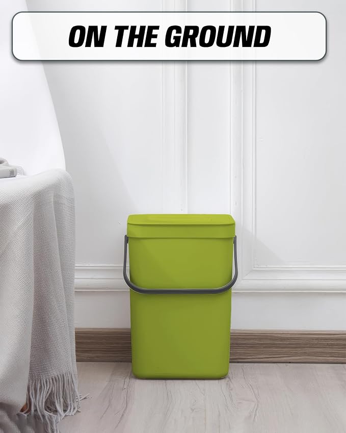 3.2 Gallons Hanging Trash Can with Lid - Kitchen Garbage Can, Under Sink Trash Can, Garbage Can for Bathroom, Waste Bucket Outdoor Indoor, 12L(Lime Green)