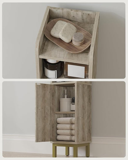 Hzuaneri Bathroom Storage Cabinet, Small Corner Floor Cabinet with Door and Shelves, Narrow Toilet Paper Holder, Bathroom Organizer with Adjustable Shelf, for Small Spaces, Rustic Greige BC08205X