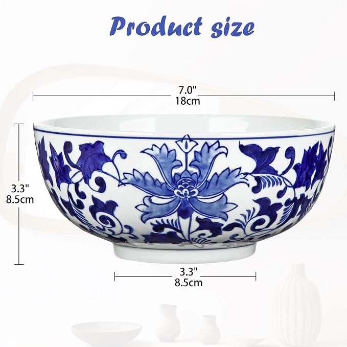 Hollyone Blue and White Vase Porcelain Planters 7 Inch Garden Bowl Modern Ceramic Pots Classic Chinese Floral Vase for Indoor Outdoor Succulents Bonsai Fairy Gardens Herbs