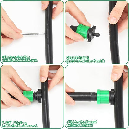 Frienda 50 Pcs Drip Tape Connector Fittings, Locks 1/4" Barb for 5/8" Drip Irrigation Fitting Kit Irrigation Tubing Connectors Tools Coupling Barbed Locking Fitting (Green)