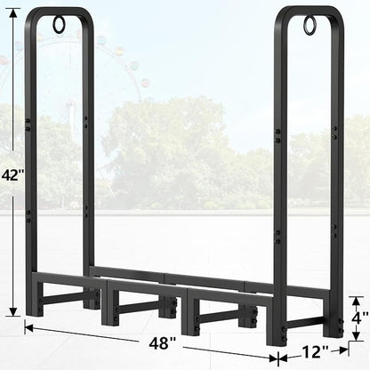 Amagabeli Firewood Log Rack Outdoor 4ft Heavy Duty Logs Holder for Fireplace Indoor Outdoor Adjustable Wood Racks for Fire Wood Holder Metal Pile Stand Storage Stacker Organizer Black