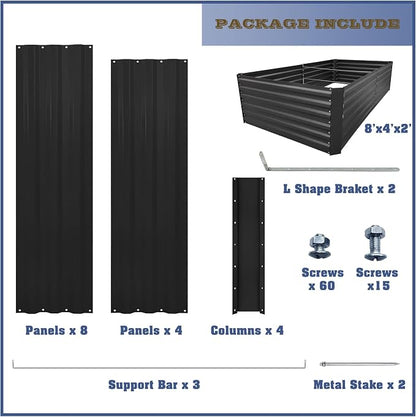 8x4x2FT Black Metal Raised Garden Bed Kit, Galvanized Outdoor Planter Box for Vegetables, Flowers, Herbs, Succulents and More