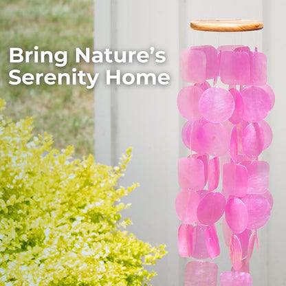 Solange & Frances Pink Capiz Shells Wind Chimes. Spring Decor Wind Chimes for Outside Garden Decor. Unique Birthday Gifts for Women, Gift for Men, and Gifts for Grandma