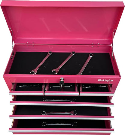 Workington Portable Metal Tool Chest with 6 Drawers, 24" 6-Drawer Tool Chest Cabinet with Ball Bearing Drawer Slides, Steel Tool Storage Box Organizer 4005 Pink