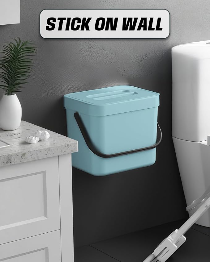 1.8 Gallons Hanging Trash Can with Lid – Kitchen Garbage Bin for Under Sink, Wall Mount, Cabinet Door Waste Bin for Kitchen, Bathroom, Laundry – 7L(Subtle Blue)