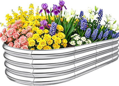 Garden Raised Garden Bed Kits, 4×2×1 FT Galvanized Raised Garden Bed for Vegetables Flowers Ground Planter Box-Modern, Metal Planter Box for Vegetables, Flowers, Herbs, Classic Silver
