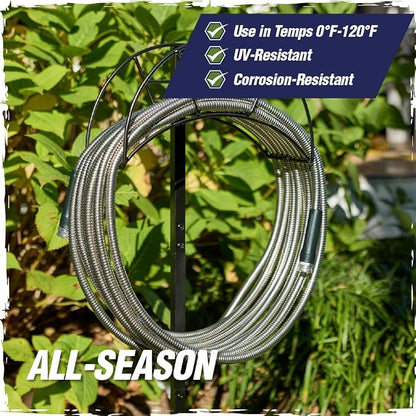 RUGGED RHINO Metal Garden Hose with Spray Nozzle, 75FT, 304 Stainless Steel, 750 PSI Burst Strength, Heavy Duty Flexible Water Hose, Kink Resistant, Leakproof for Yard, Lawn and Outdoor Use, Green