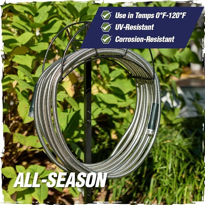 RUGGED RHINO Metal Garden Hose with Spray Nozzle, 304 Stainless Steel, 750 PSI Burst Strength, Heavy Duty Flexible Water Hose, Kink Resistant, Leakproof for Yard, Lawn and Outdoor Use, Green 25FT