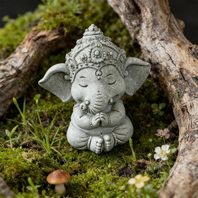 livelyfish Small Elephant Statue Sandstone Figurine Hindu Meditation Buddha Sculpture for Fish Tank Aquarium Decoration (B)