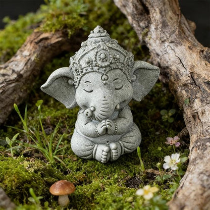 livelyfish Small Elephant Statue Sandstone Figurine Hindu Meditation Buddha Sculpture for Fish Tank Aquarium Decoration (B)