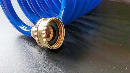 SANFU PU Recoil Garden Water Hose 3/8"ID(9.5 x 12.7mm) x 25ft Premium with 3/4"Inch Brass Fittings Retractable, Swivel Female, Outdoor Patio Hose Marine&Boat, Blue(25')