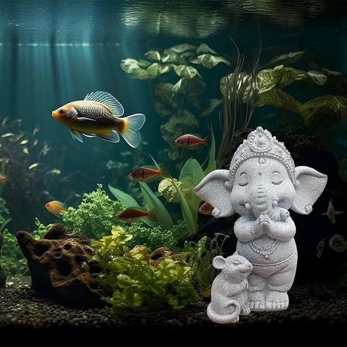 livelyfish Small Elephant Statue Sandstone Figurine Hindu Meditation Buddha Sculpture for Fish Tank Aquarium Decoration (E)
