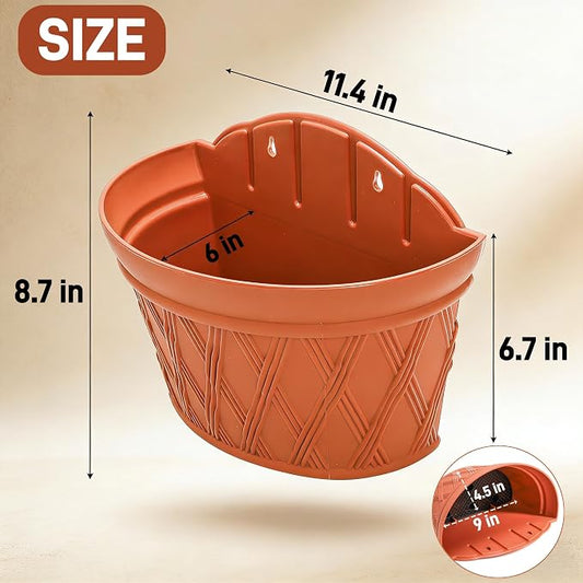 4 Pack Plastic Wall Hanging Planter, 11.4 In Plant Holder for Indoor Outdoor Plant, Large Wall Plant Pot with 8 Hooks Drainage Mesh, Railing Resin Pots for Vertical Garden Living Balcony Fence