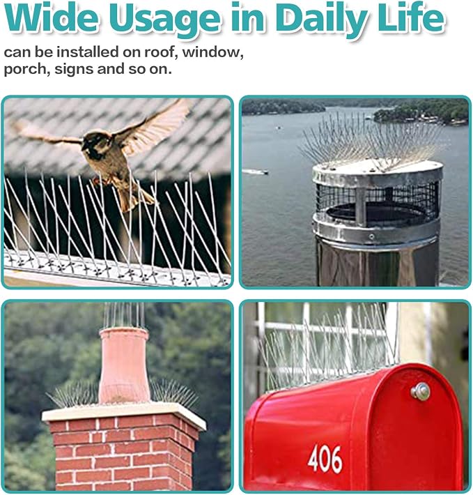 KKY Bird Spikes Stainless Steel Base, Metal Bird Repellent Nail Fence kit, can be Used to Stop Pigeons and Other Small Birds, Covering 21.6 feet 20 Packs