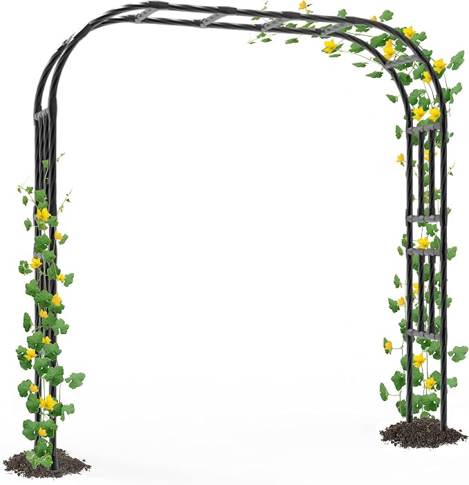 BUKLIYN Garden Arch Trellis - Length: 98.5in, Height: 94.5in Garden Trellis for Climbing Plants Outdoor - Garden Arch for Lawn, Party, Ceremony Wedding Decoration (Black)