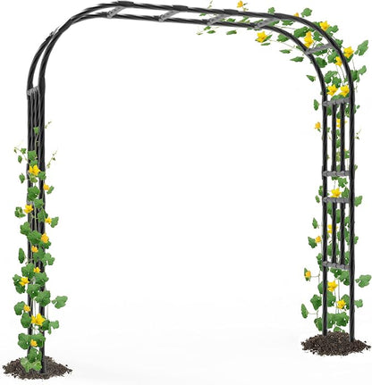 BUKLIYN Garden Arch Trellis - Length: 98.5in, Height: 94.5in Garden Trellis for Climbing Plants Outdoor - Garden Arch for Lawn, Party, Ceremony Wedding Decoration (Black)