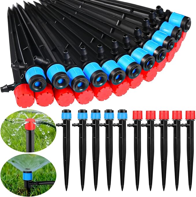 SiliFine 120 Pcs Drip Irrigation Emitters for 1/4'' Drip Irrigation Tubing 60 Irrigation Emitters Sprayer 60 Adjustable 360 Degree Water Flow Drippers for Patio Lawn Garden Watering
